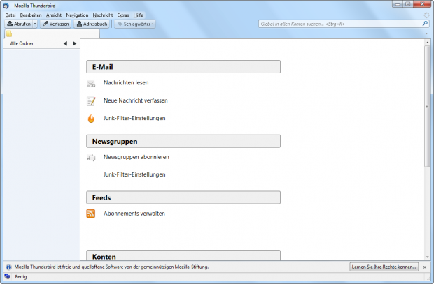 Thunderbird 5.0 - Hauptbildschirm (Bild: Mozilla)